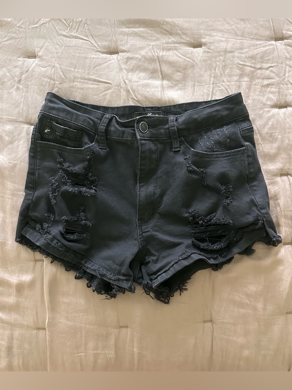 KanCan Black Distressed Frayed Hem Jean Shorts